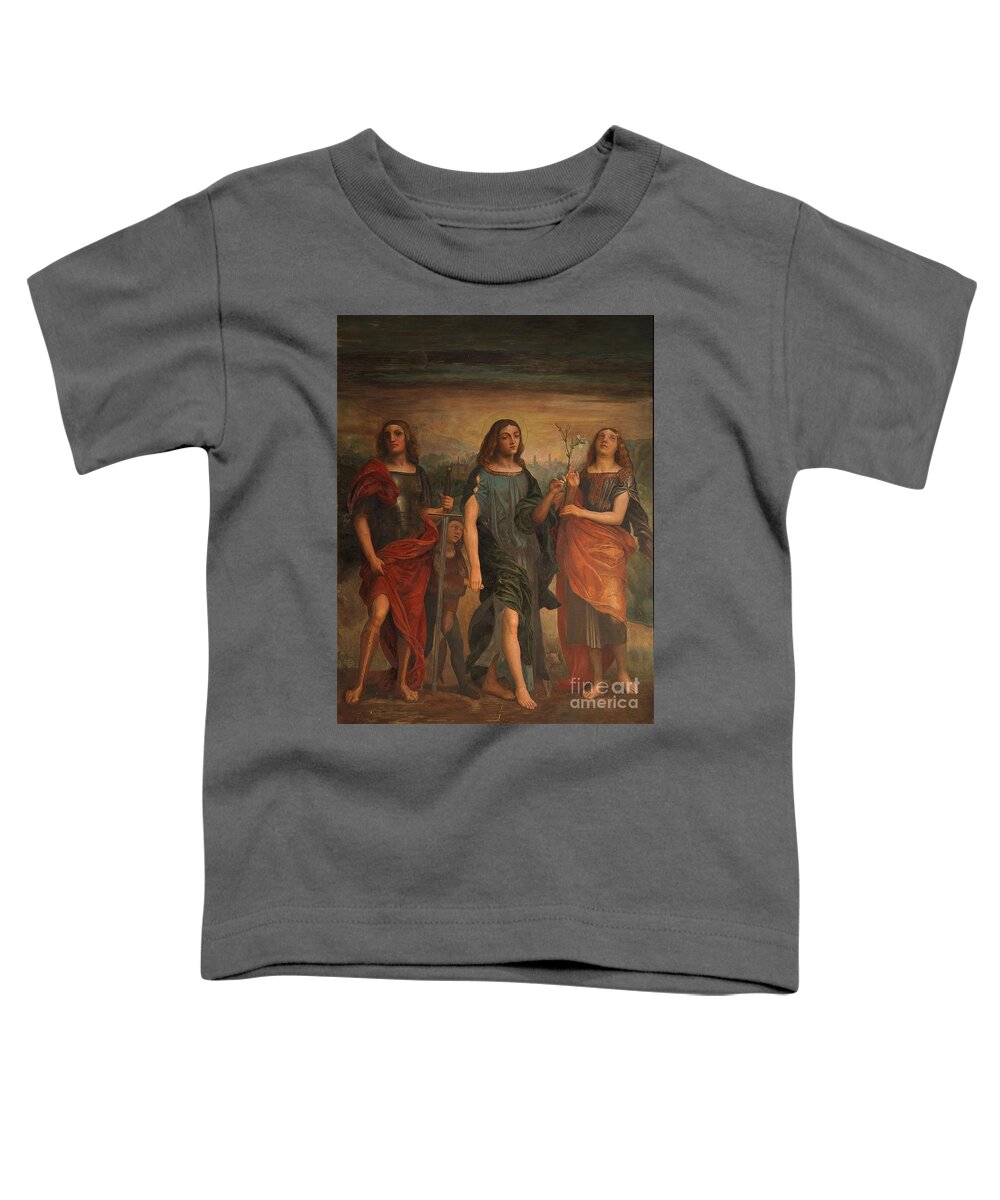 The Three Archangels Toddler T-Shirt featuring the painting The Three Archangels by Matteo TOTARO
