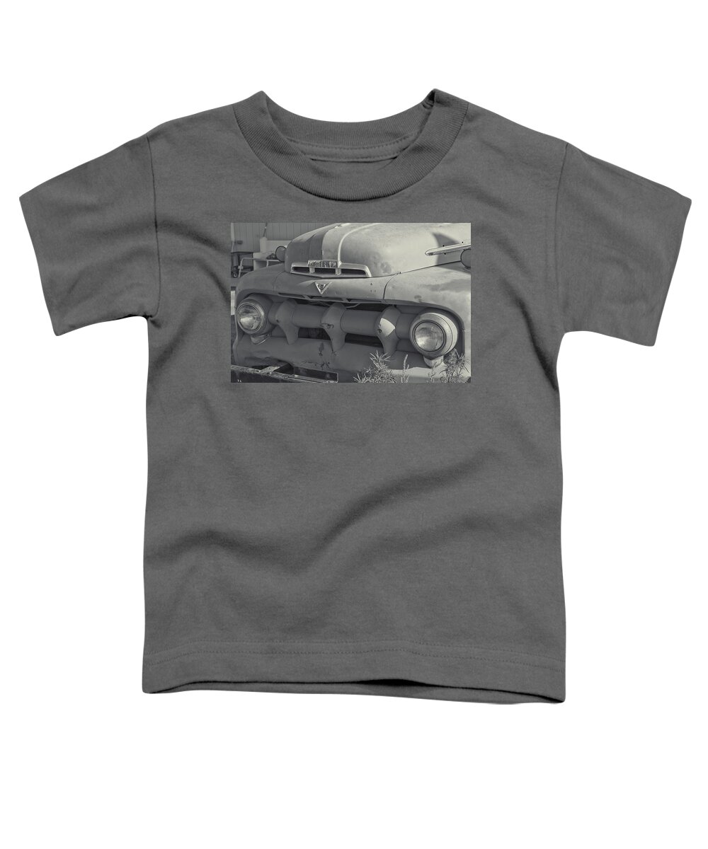 1940's Ford Truck Grill Toddler T-Shirt featuring the photograph 1940's Ford Truck Black and White by Cathy Anderson