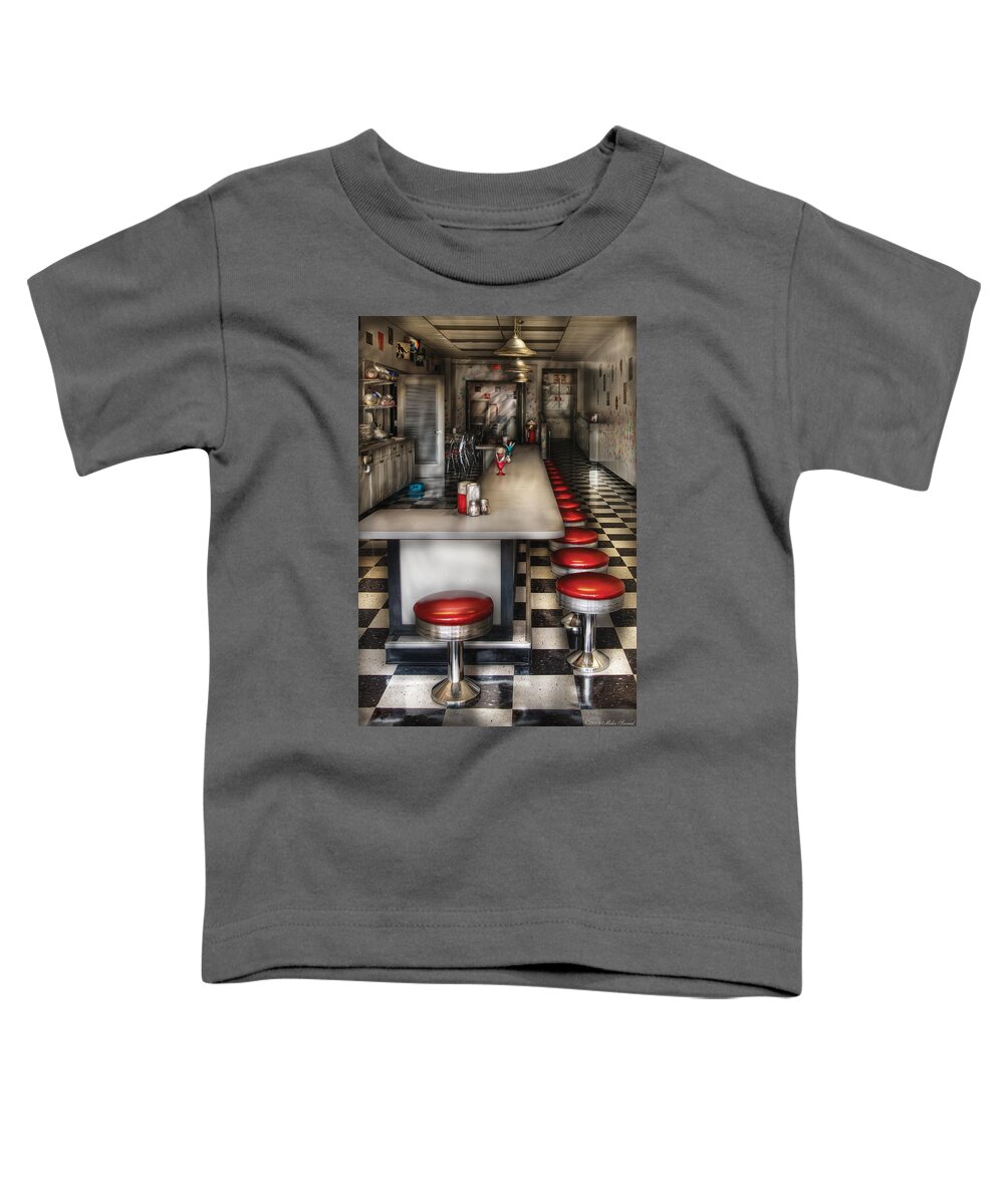 Savad Toddler T-Shirt featuring the photograph 1950's - The Ice Cream Parlor by Mike Savad