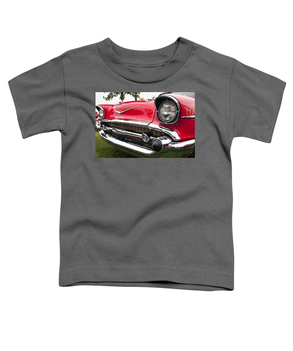 1957 Chevrolet Bel Air Toddler T-Shirt featuring the photograph 1957 Chevy Bel Air Front End by Glenn Gordon