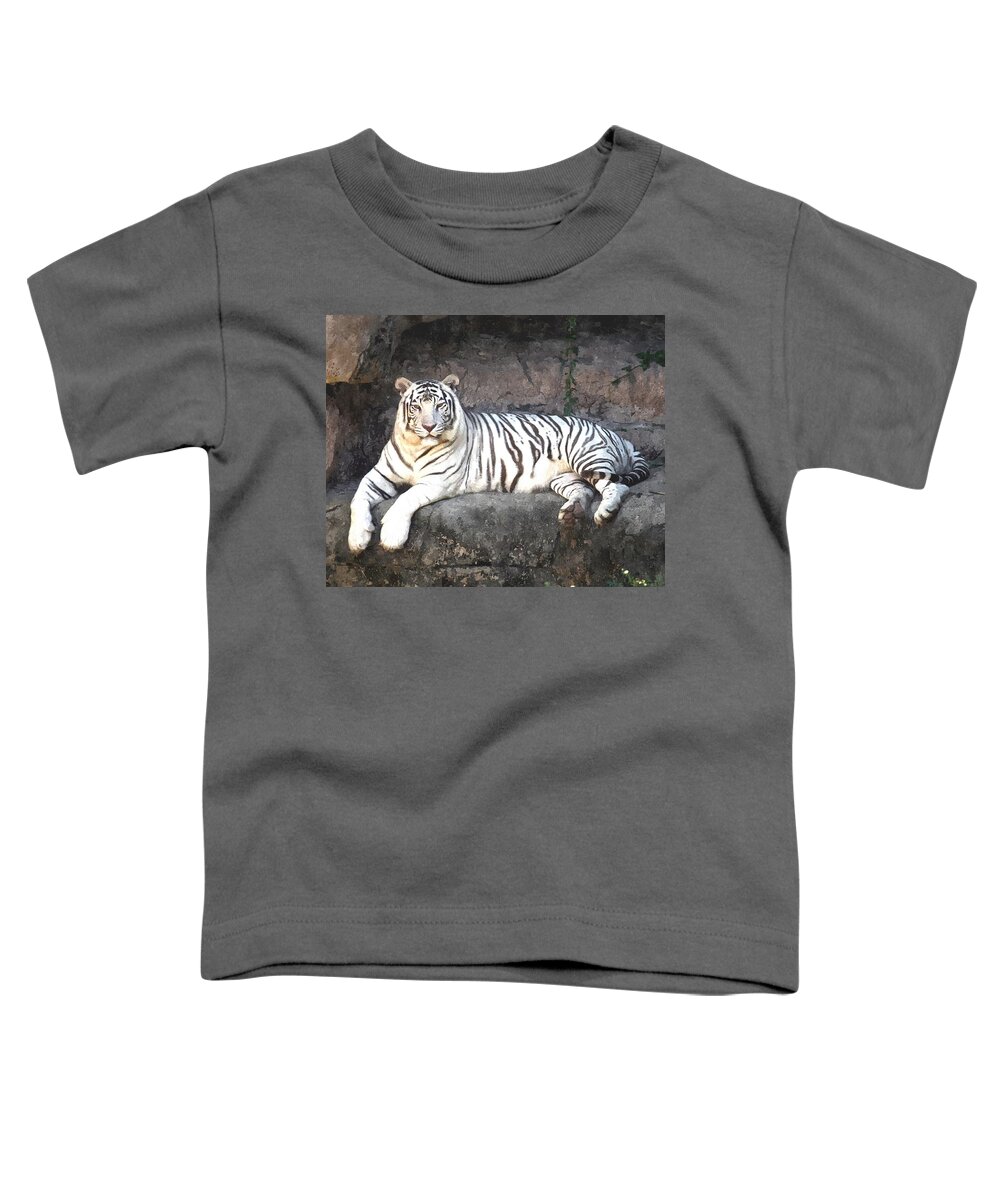 Zoo Toddler T-Shirt featuring the mixed media Blanco Descansar Tigre by James Spears