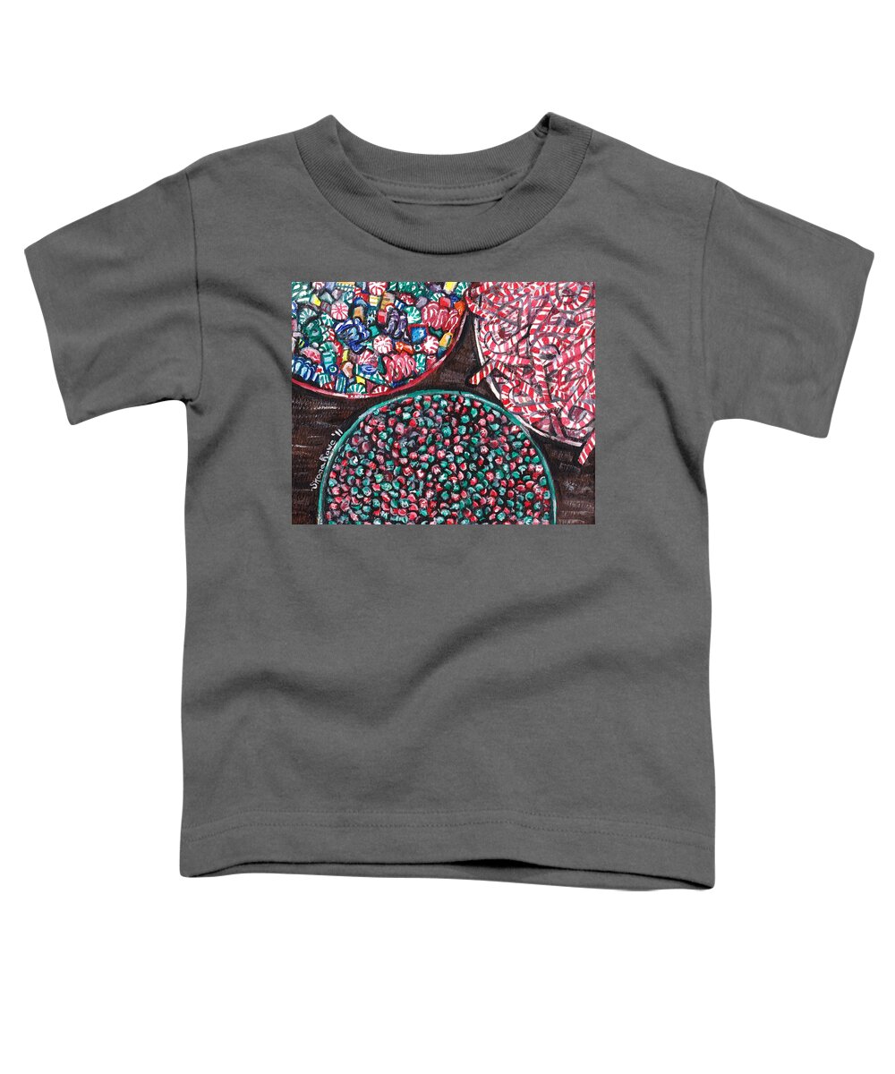 Christmas Toddler T-Shirt featuring the painting Christmas Candy #2 by Shana Rowe Jackson