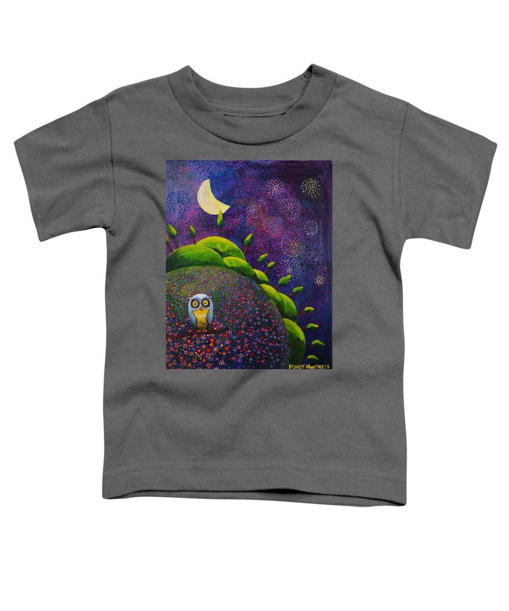 Night Owl Toddler T-Shirt featuring the painting Night Owl #2 by Mindy Huntress