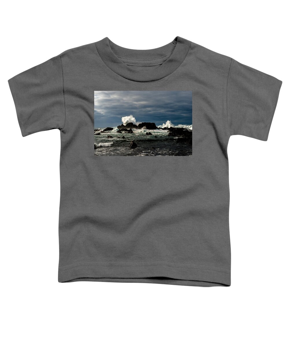 Action Toddler T-Shirt featuring the photograph Stormy Seas And Spray Under Dark Skies #2 by Joseph Amaral