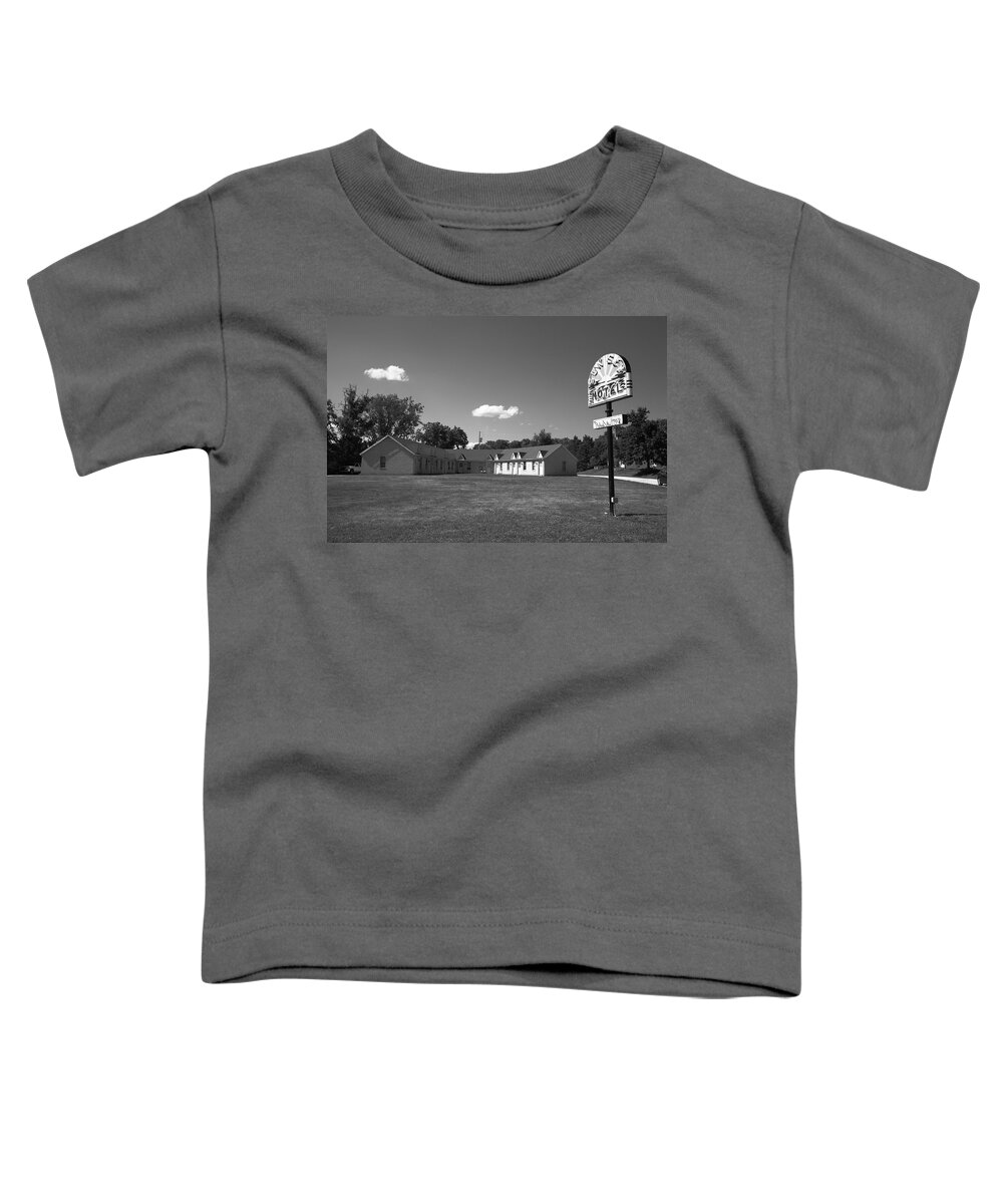 66 Toddler T-Shirt featuring the photograph Route 66 - Sunset Motel 2012 BW by Frank Romeo