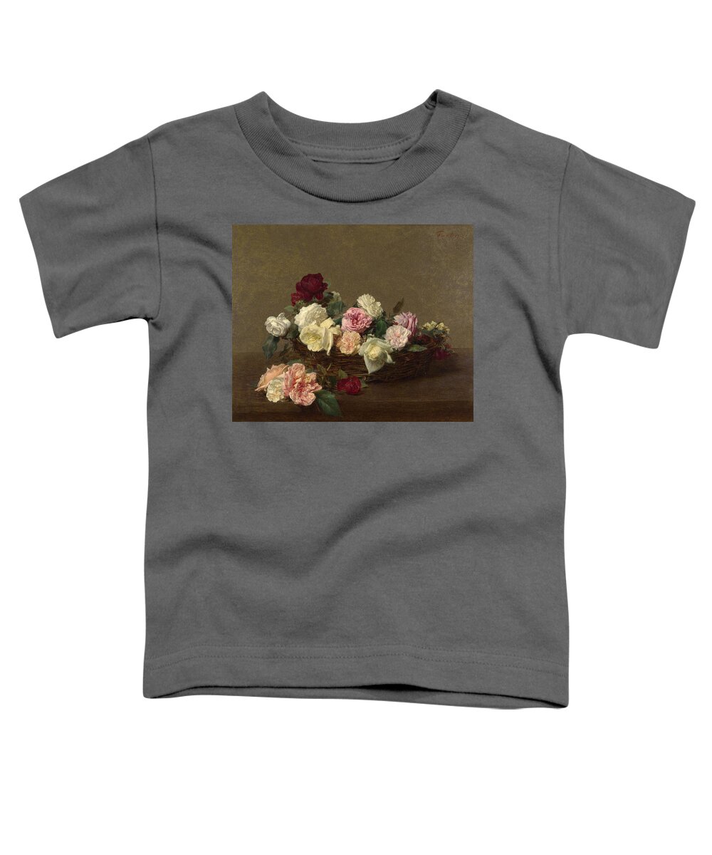Henri Fantin-latour Toddler T-Shirt featuring the painting A Basket of Roses by Henri Fantin-Latour