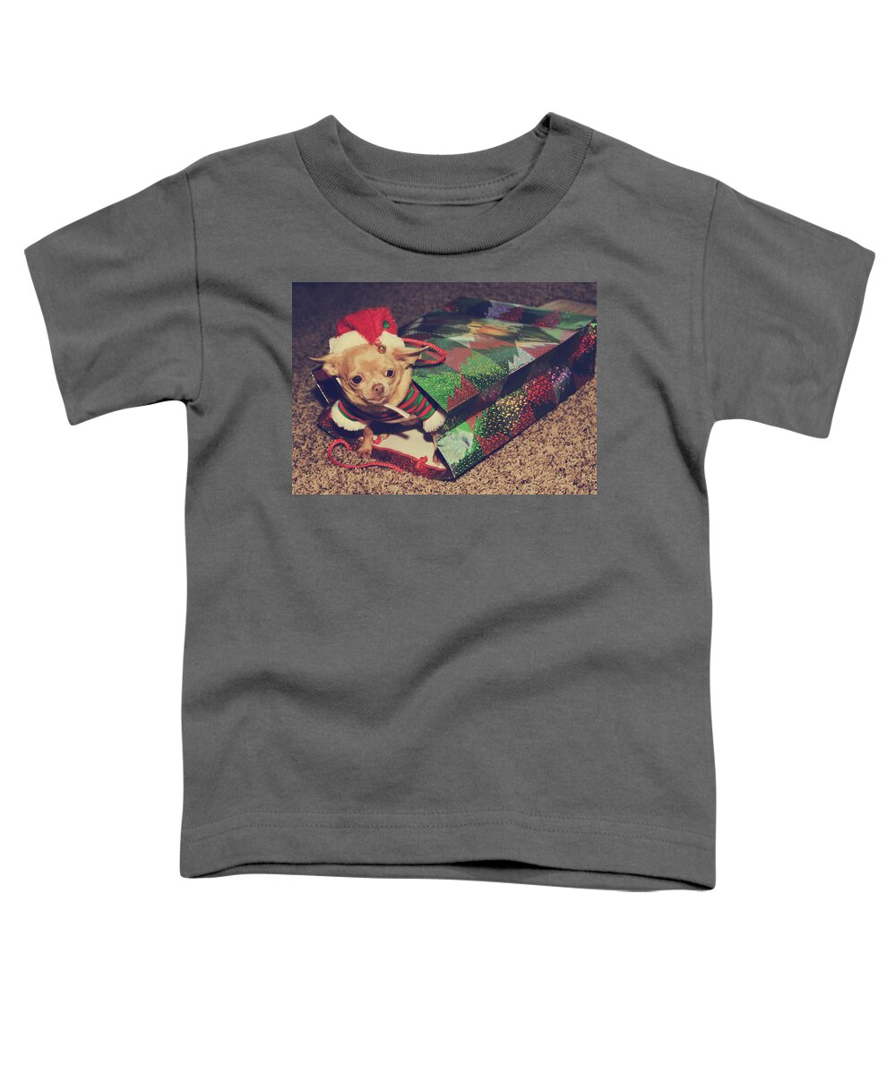 Dog Toddler T-Shirt featuring the photograph A Sweet Christmas Surprise by Laurie Search