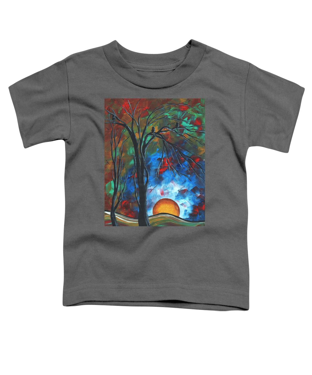 Abstract Toddler T-Shirt featuring the painting Abstract Art Original Colorful Bird Painting SPRING BLOSSOMS by MADART by Megan Aroon