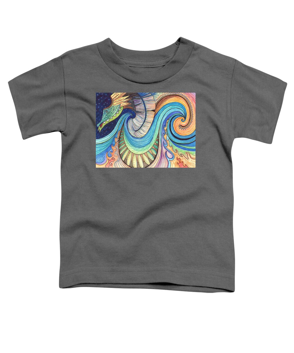 Dragon Toddler T-Shirt featuring the drawing Abstract Dragon by Kate Fortin