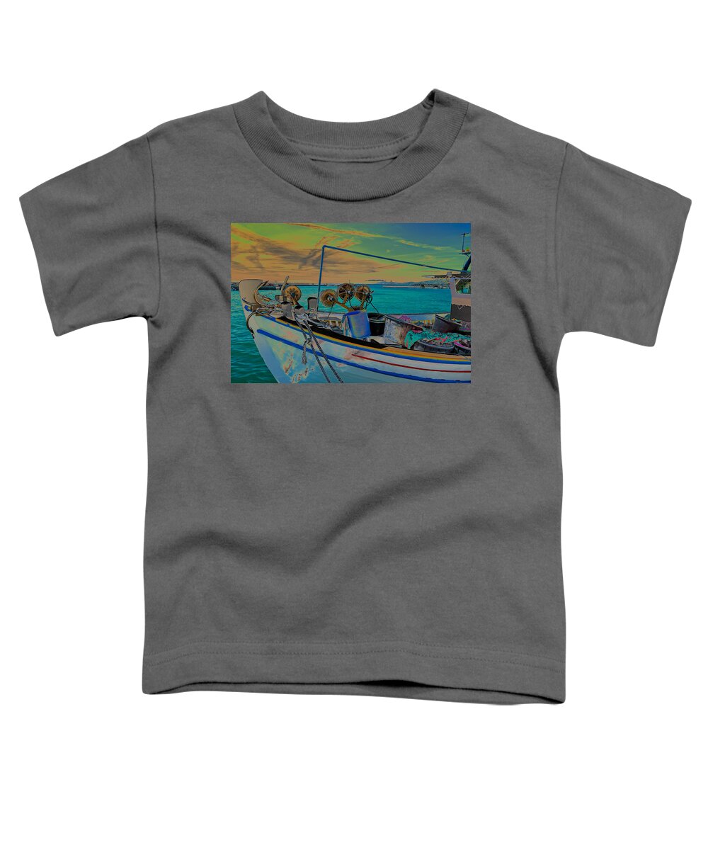 Aegean Toddler T-Shirt featuring the digital art Abstract Fishing Boat by Roy Pedersen
