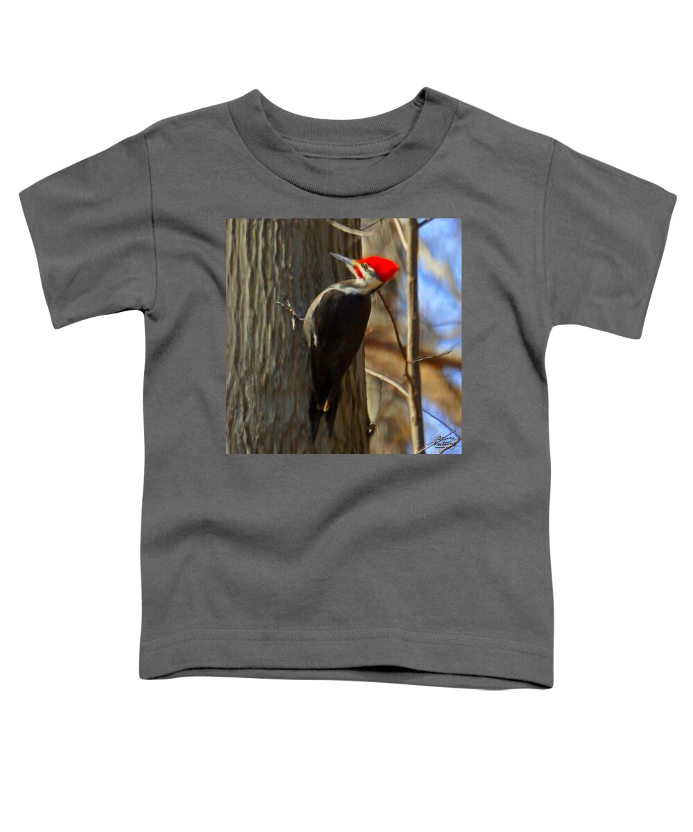 Woodpecker Toddler T-Shirt featuring the painting Adult Male Pileated Woodpecker by Bruce Nutting