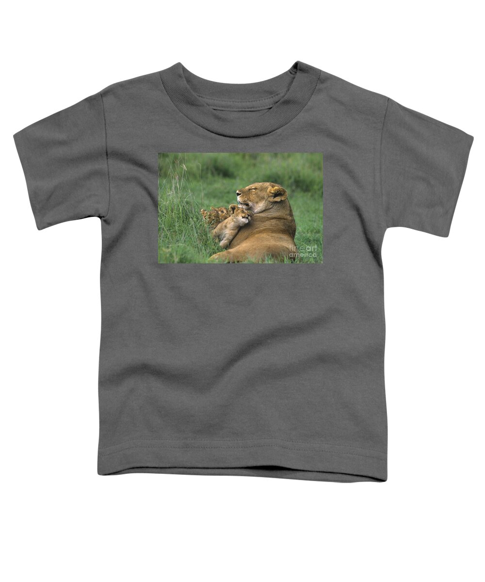 Africa Toddler T-Shirt featuring the photograph African Lions Mother and Cubs Tanzania by Dave Welling