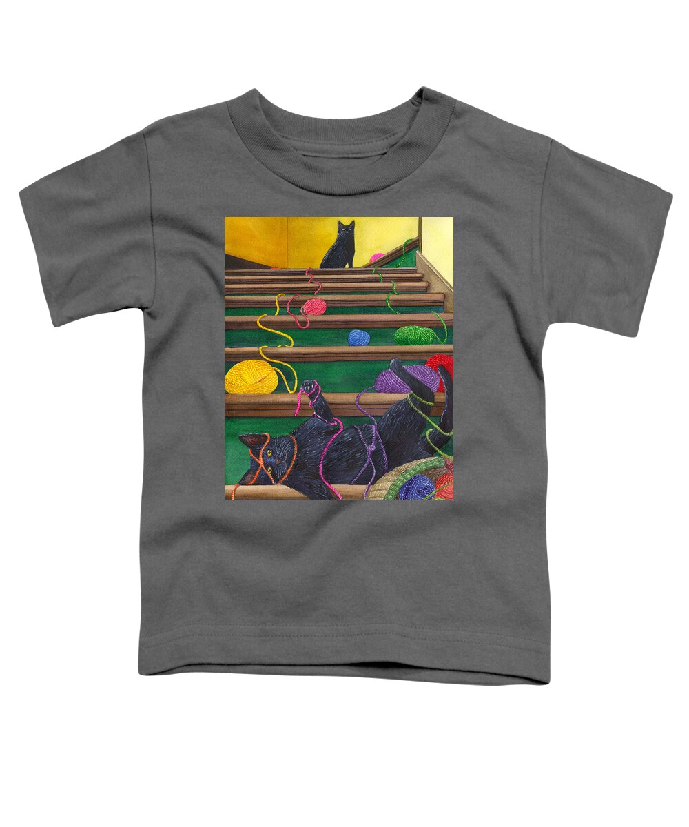 Cat Toddler T-Shirt featuring the painting All Caught Up by Catherine G McElroy
