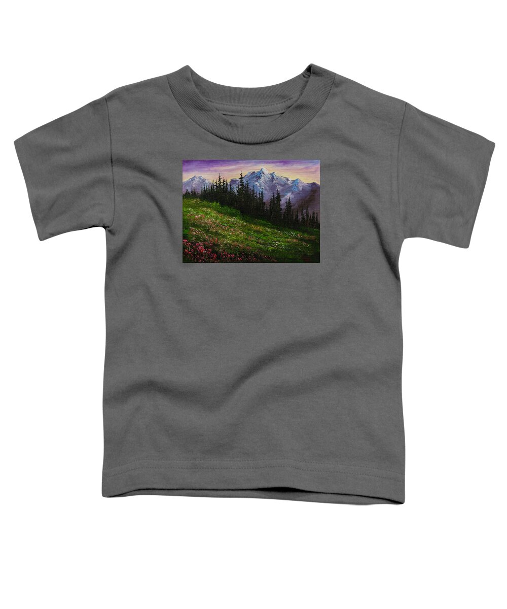 Landscape Toddler T-Shirt featuring the painting Alpine Meadow by Chris Steele