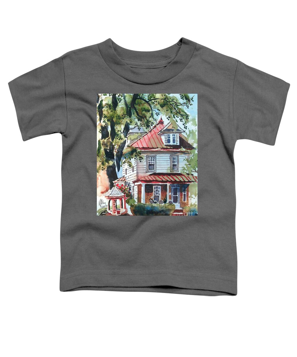 American Home With Children's Gazebo Toddler T-Shirt featuring the painting American Home with Children's Gazebo by Kip DeVore
