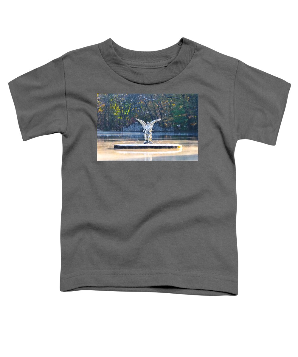 Misty Toddler T-Shirt featuring the photograph Angel on a Misty Lake by Bill Cannon