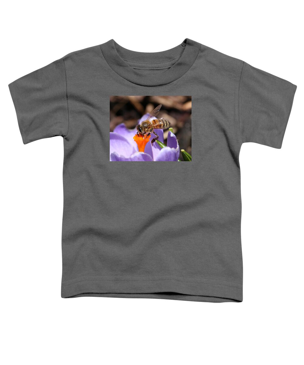 Honeybee Toddler T-Shirt featuring the photograph Any Nectar Down There? by Lucinda VanVleck
