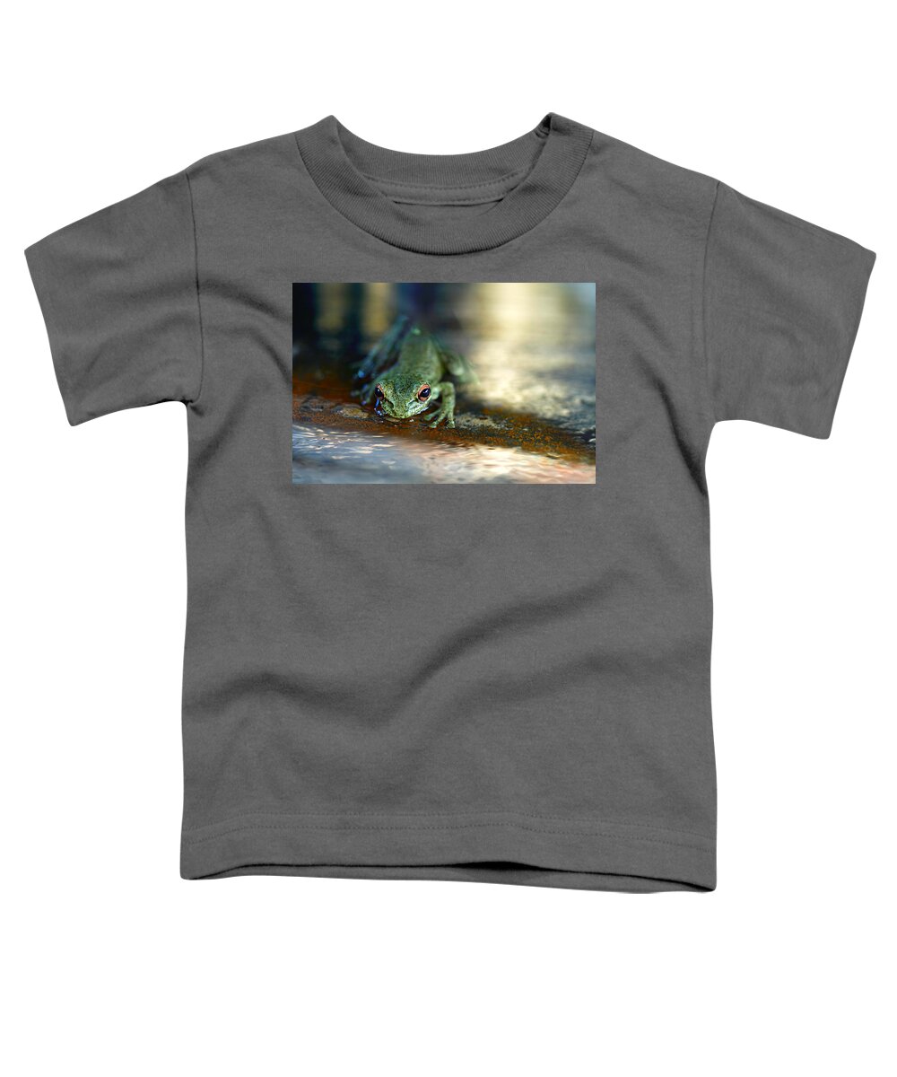 Frog Toddler T-Shirt featuring the photograph At Swim One Frog by Laura Fasulo