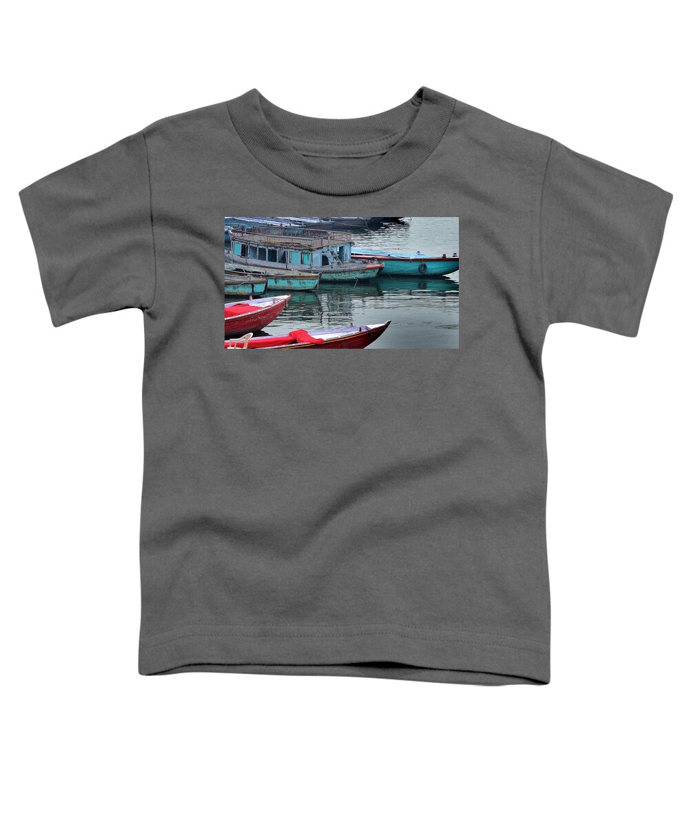 Varanasi Toddler T-Shirt featuring the photograph At the Docks II - Varanasi India by Kim Bemis