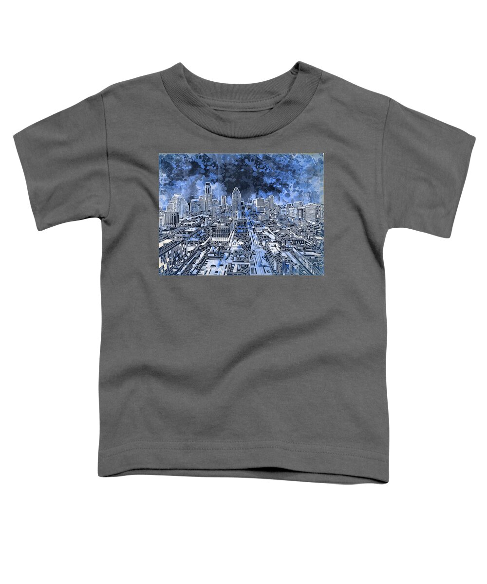 Austin Texas Toddler T-Shirt featuring the painting Austin Texas Abstract Panorama 5 by Bekim M