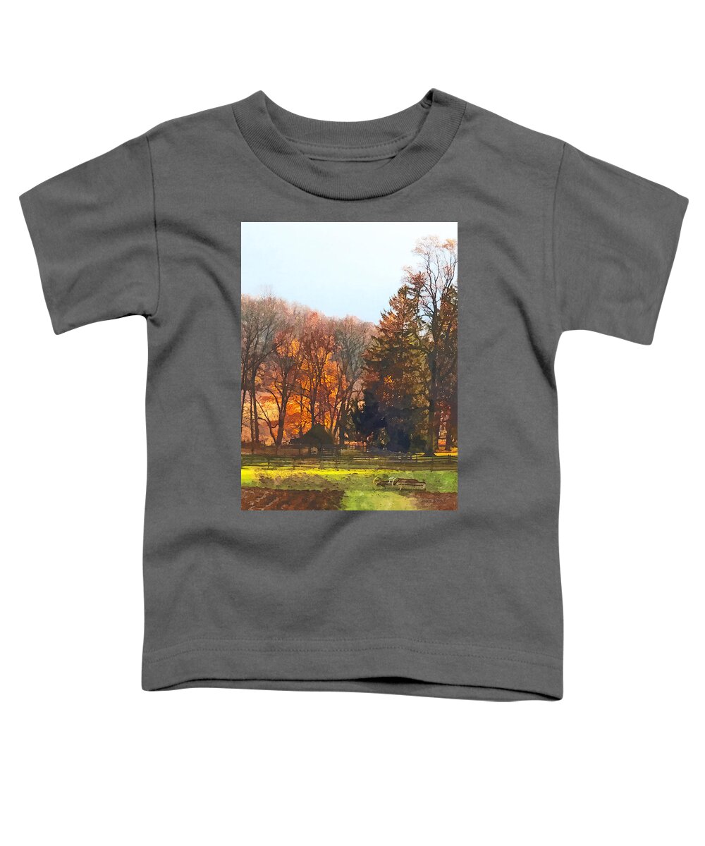 Farm Toddler T-Shirt featuring the photograph Autumn Farm With Harrow by Susan Savad