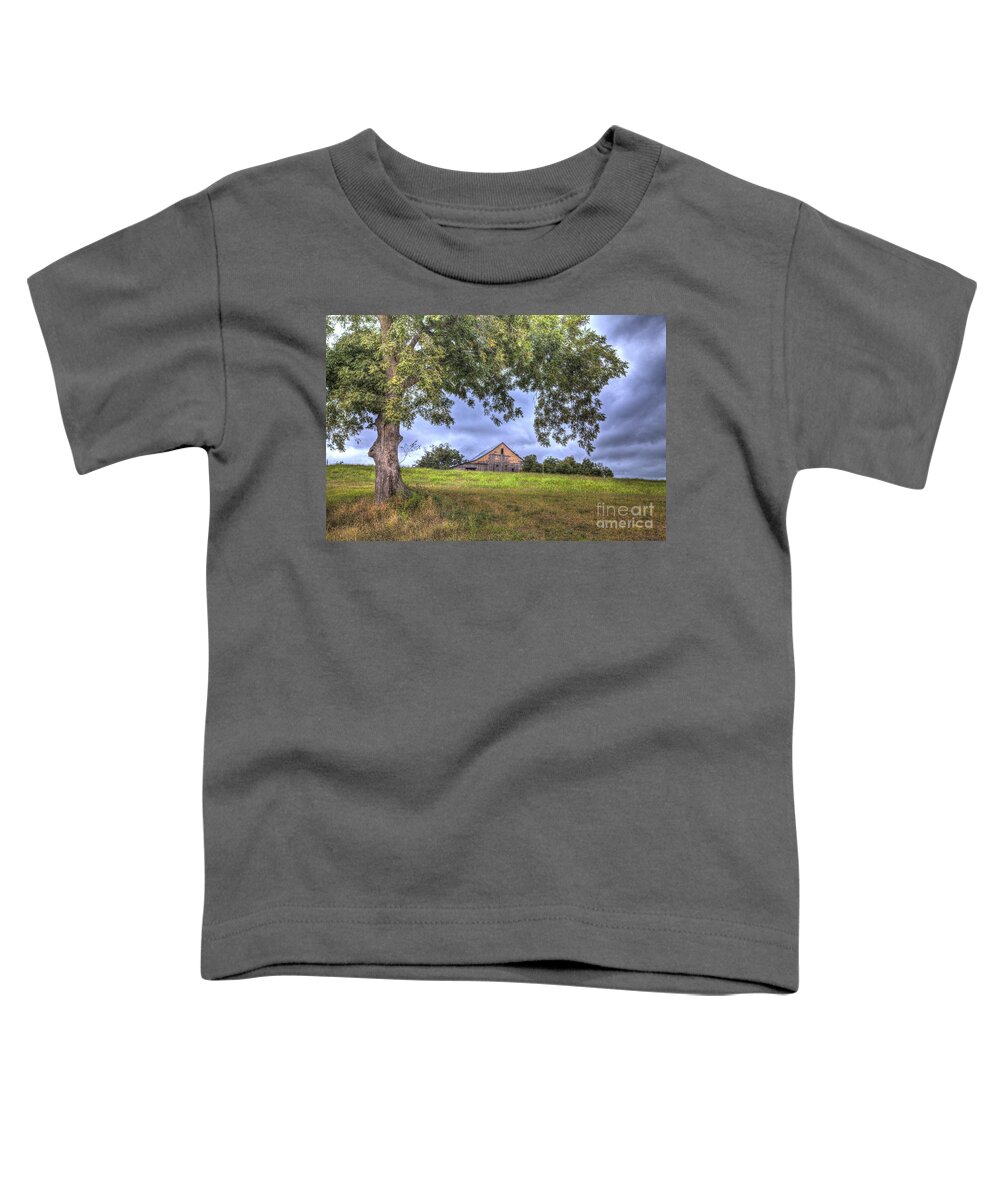 2013 Toddler T-Shirt featuring the photograph Barn under a tree. by Larry Braun