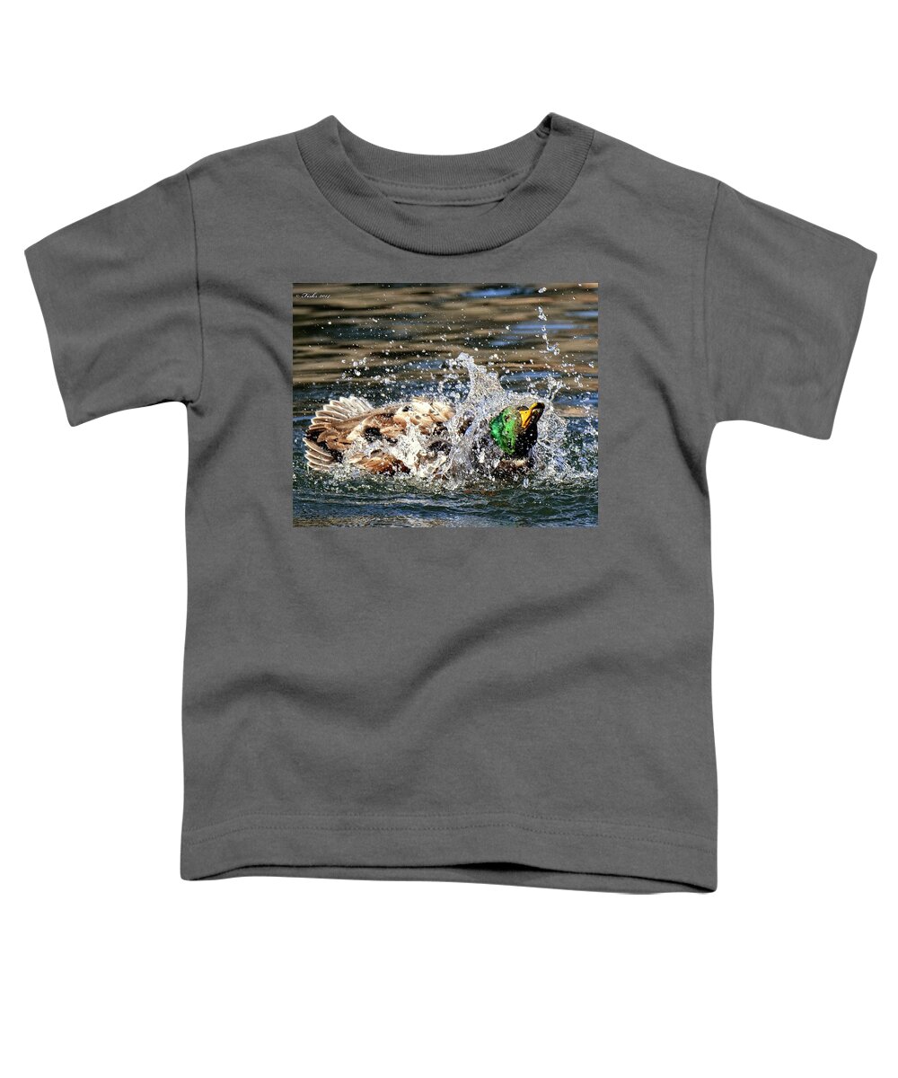 Mallard Toddler T-Shirt featuring the photograph Bath Time by Fiskr Larsen