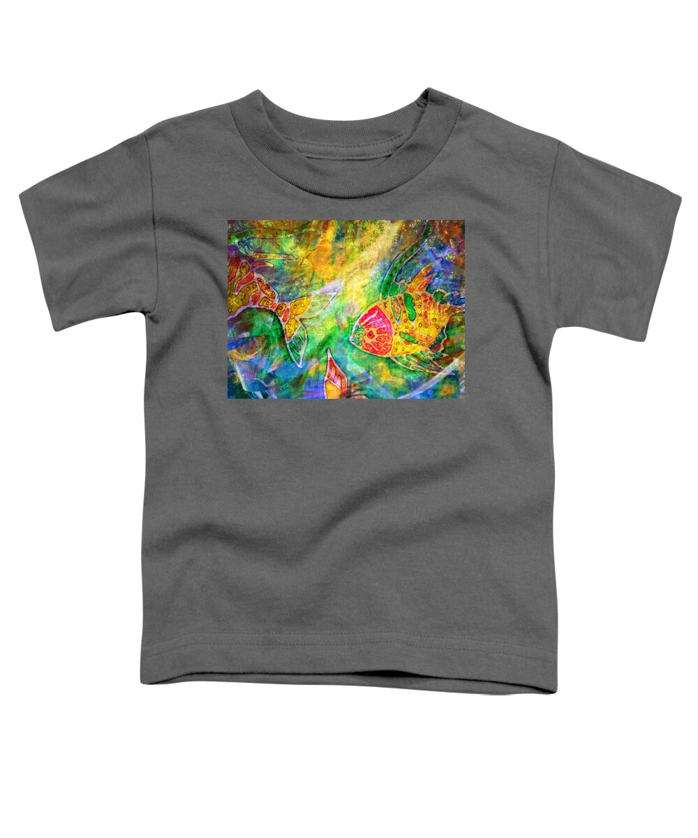 Fish Toddler T-Shirt featuring the painting Batik Fishes - Swimming by Marie Jamieson