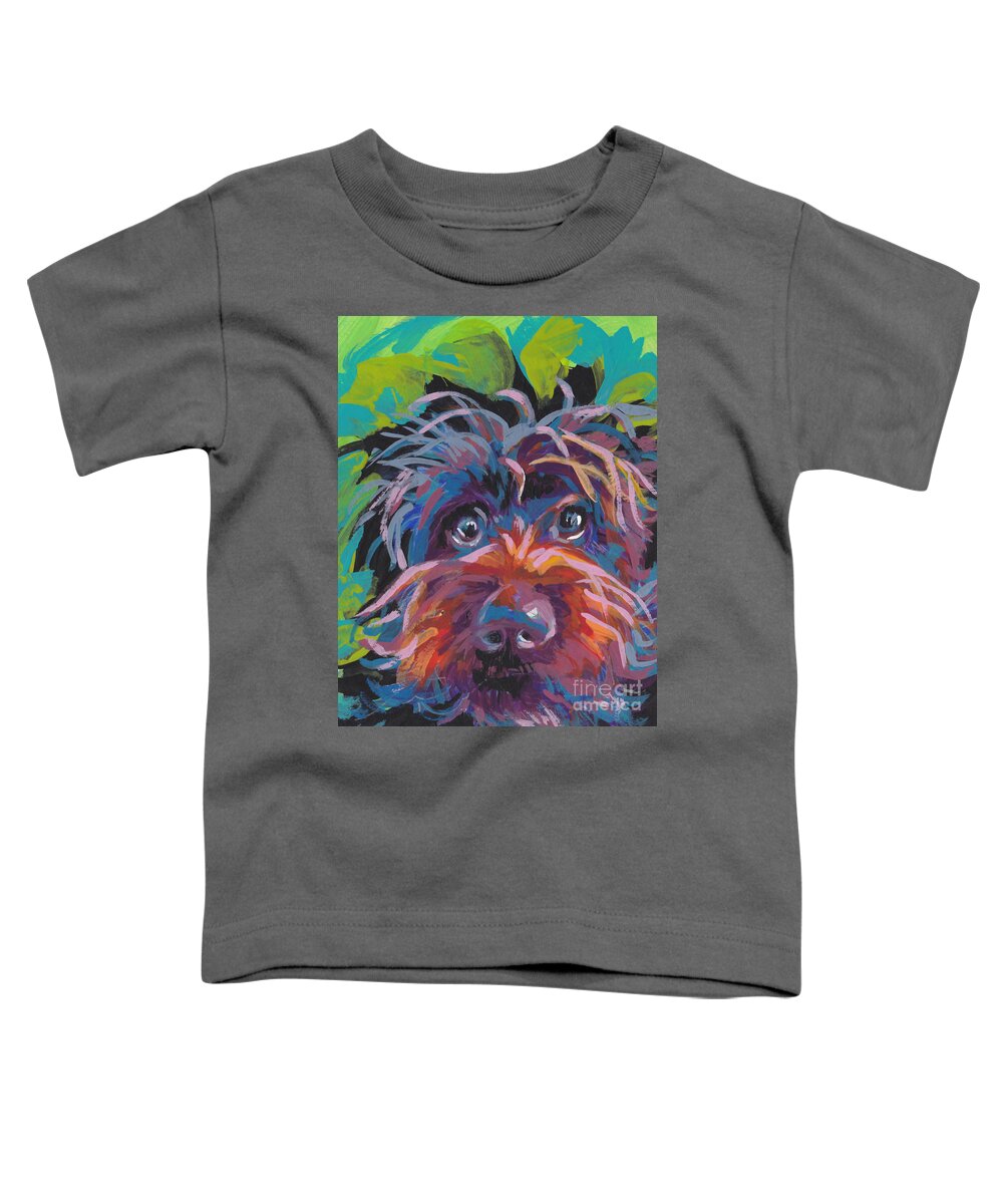 Wirehaired Pointing Griffon Toddler T-Shirt featuring the painting Bedhead Griff by Lea S