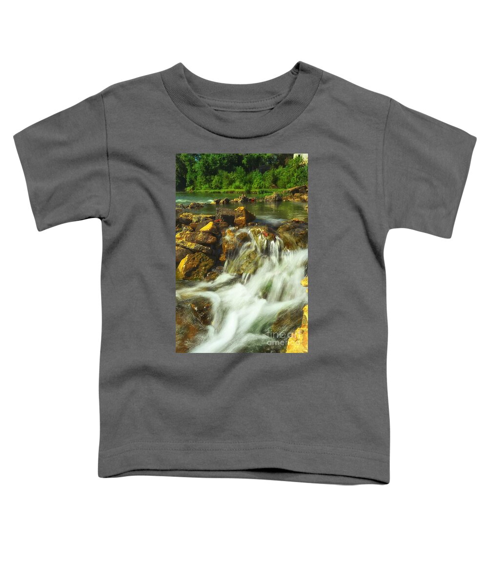  Beautiful Waterfall Toddler T-Shirt featuring the photograph Big River Waterfall and Dam by Peggy Franz