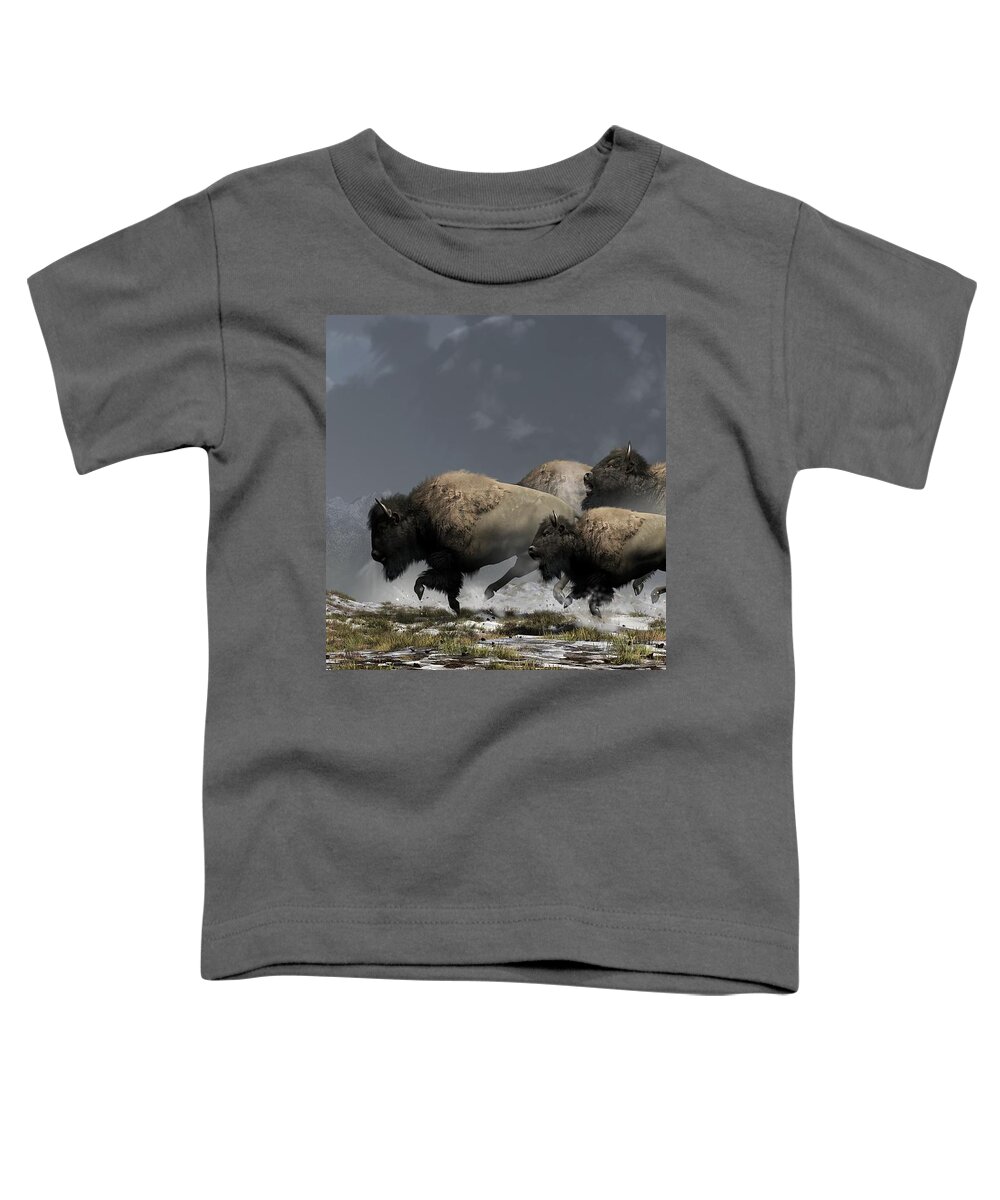 Bison Toddler T-Shirt featuring the digital art Bison Stampede by Daniel Eskridge
