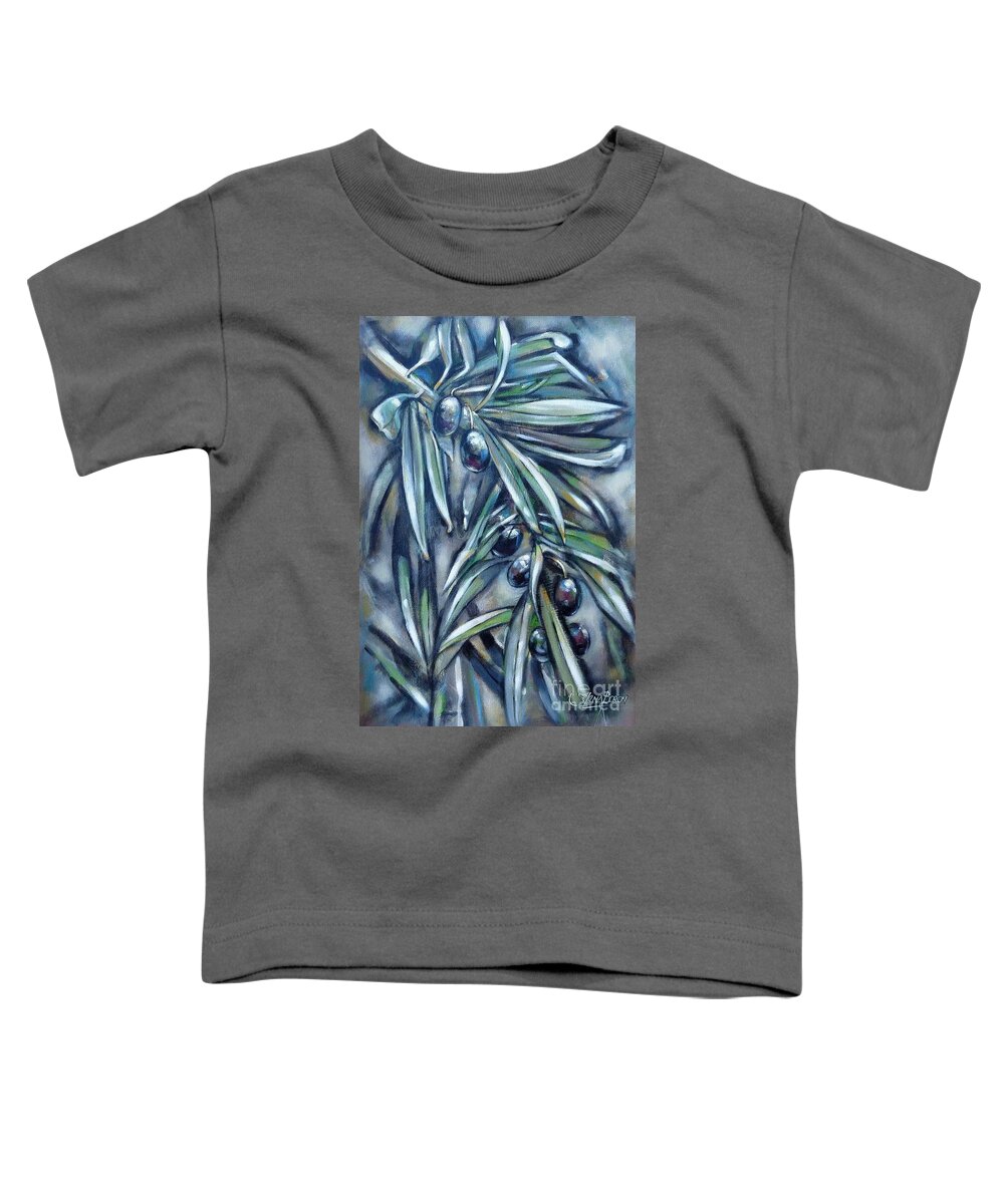Olives Toddler T-Shirt featuring the painting Black Olive Branch 200210 by Selena Boron