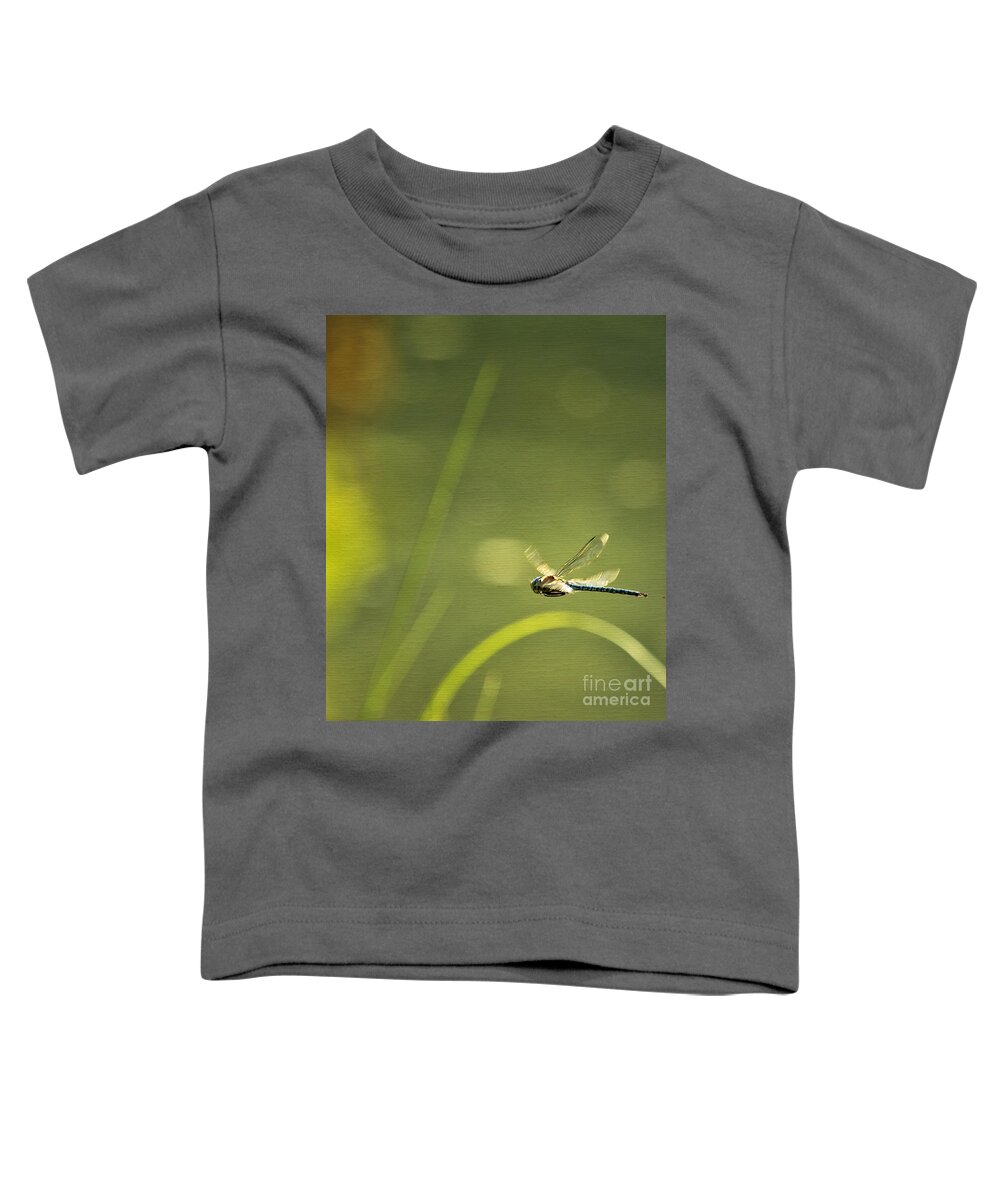 Blue Darner Toddler T-Shirt featuring the photograph Blue Darner Dragonfly - Green Water and Light by Belinda Greb