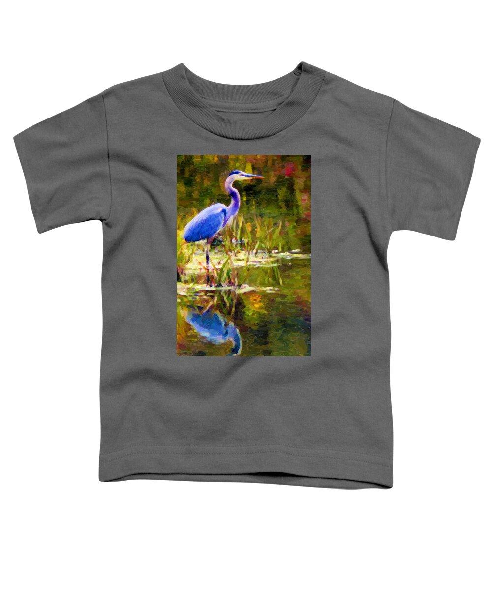 Blue Toddler T-Shirt featuring the digital art Blue Heron by Chuck Mountain