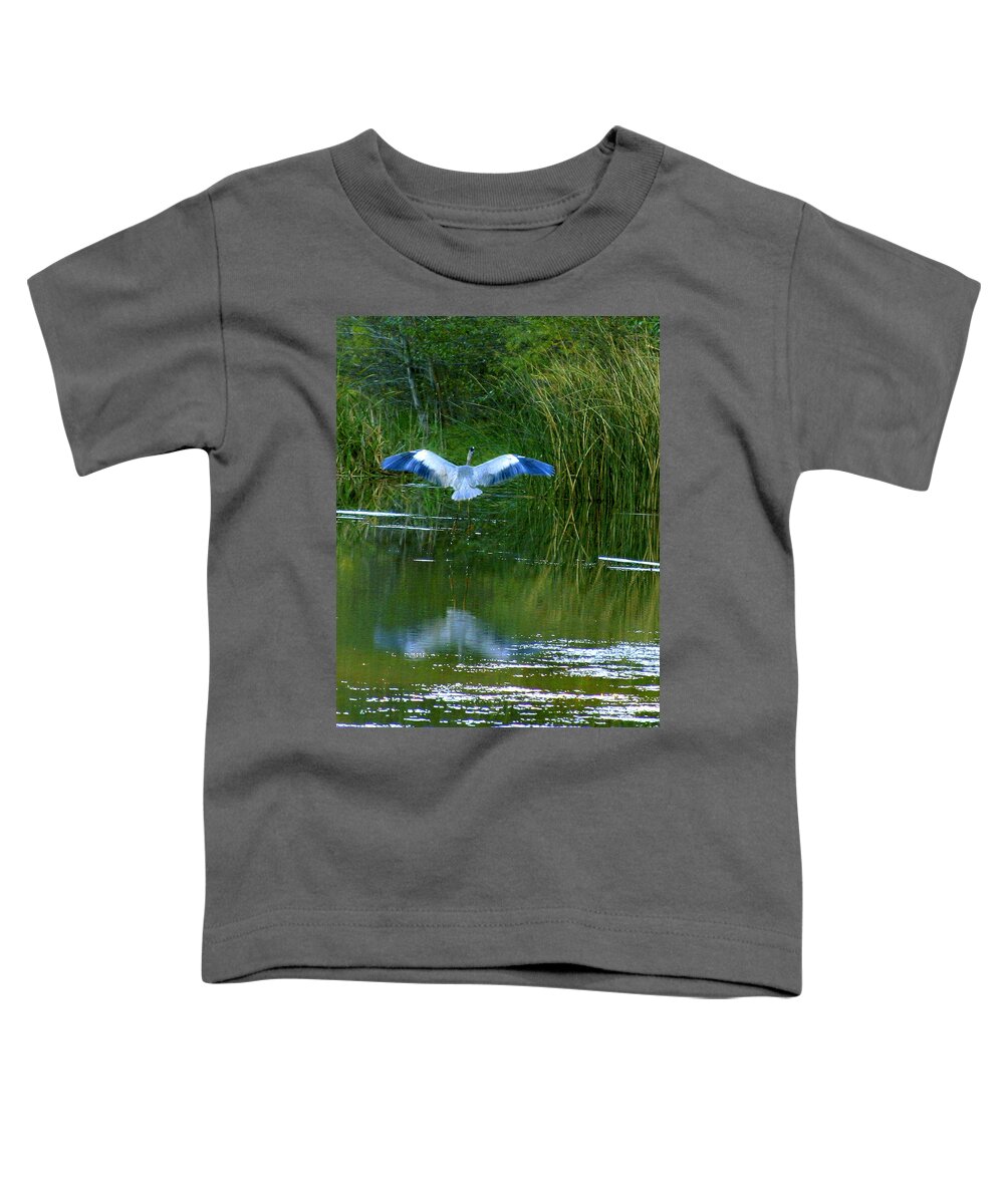 Bird Toddler T-Shirt featuring the photograph Blue Heron by Matalyn Gardner