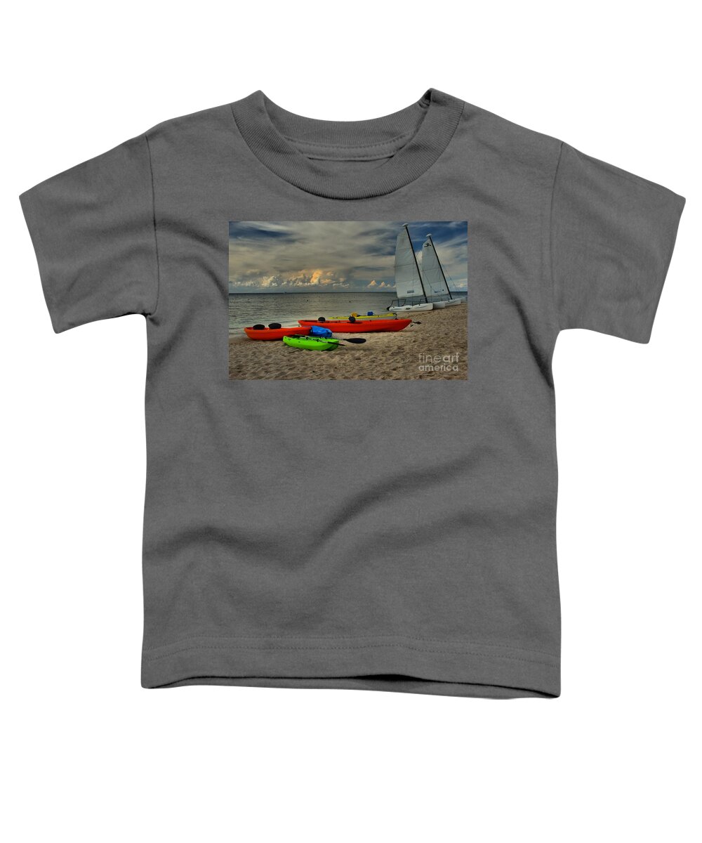 Caribbean Ocean Toddler T-Shirt featuring the photograph Boats On The Beach by Adam Jewell