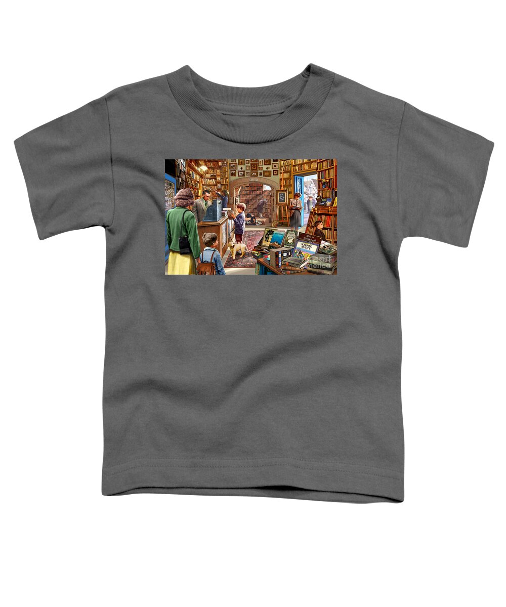 Children Toddler T-Shirt featuring the digital art Bookshop by MGL Meiklejohn Graphics Licensing