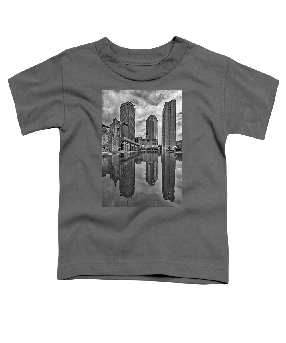Boston Toddler T-Shirt featuring the photograph Boston Reflections BW by Susan Candelario