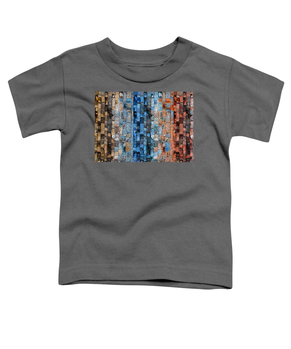 Bricks Toddler T-Shirt featuring the digital art Bronze Blue Wall by Stephanie Grant