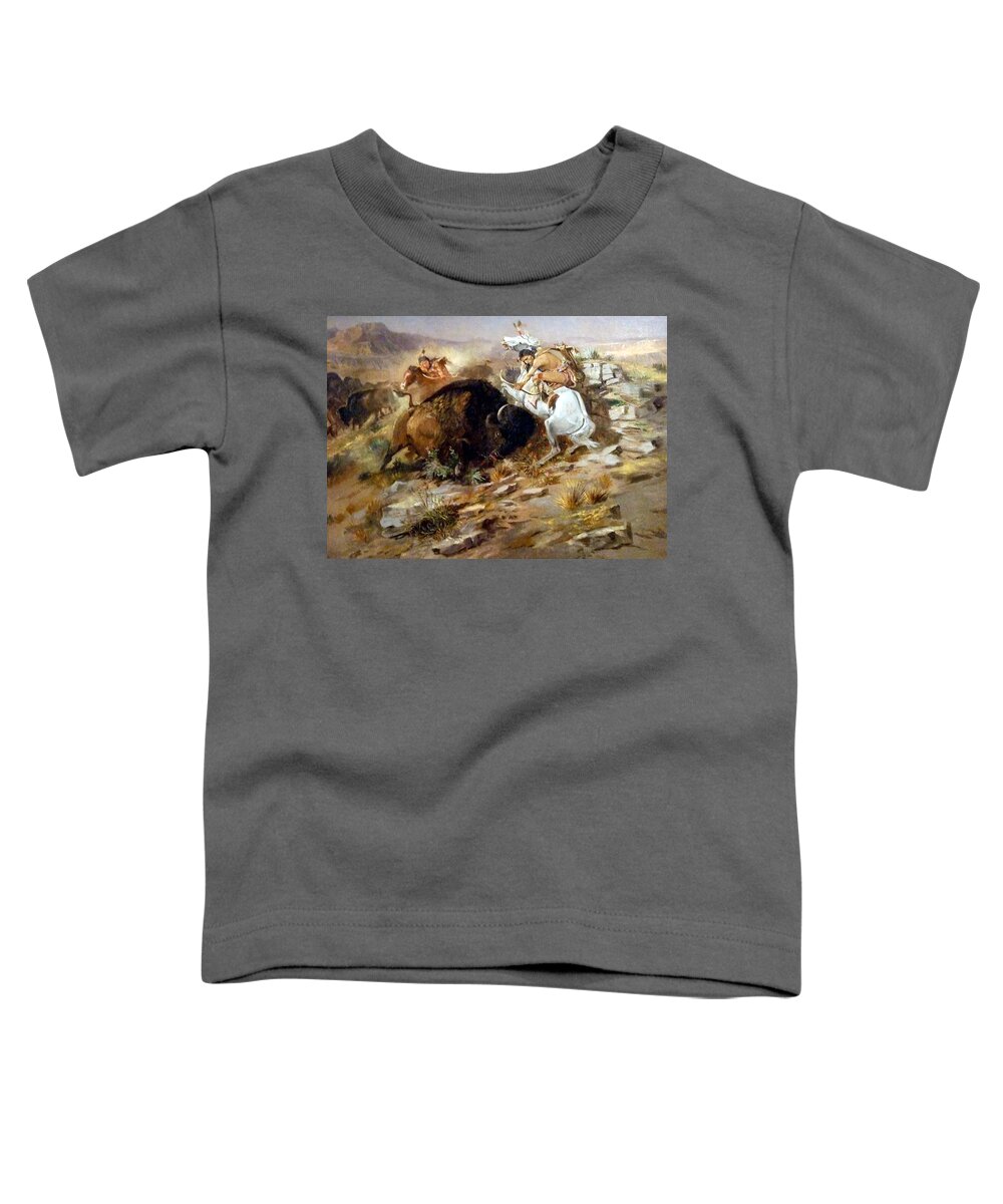 Buffalo Hunt Toddler T-Shirt featuring the digital art Buffalo Hunt by Charles Russell