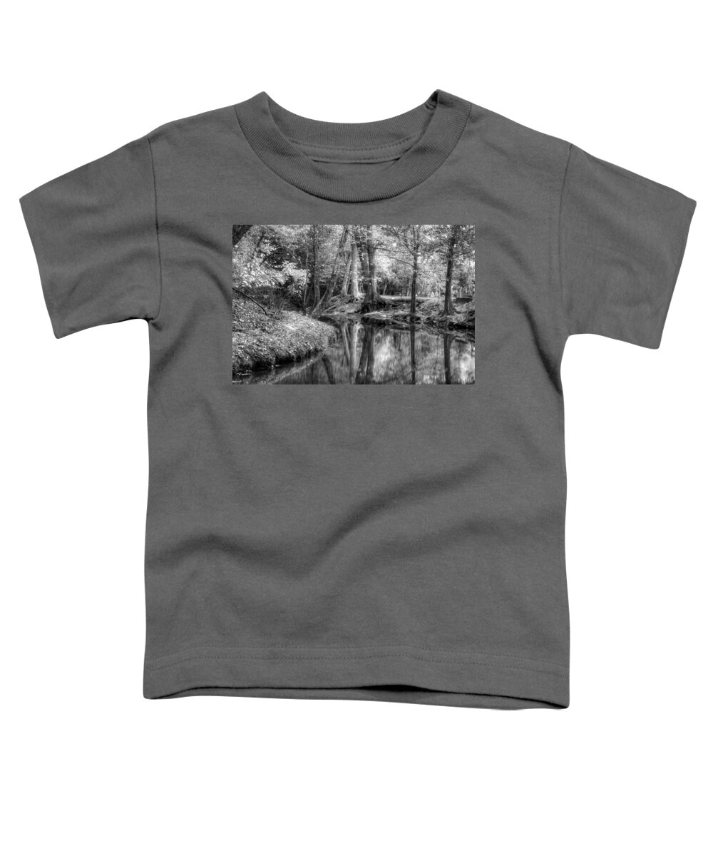 Autumn Toddler T-Shirt featuring the photograph Butternut Creek Autumn in Black and White by Greg and Chrystal Mimbs