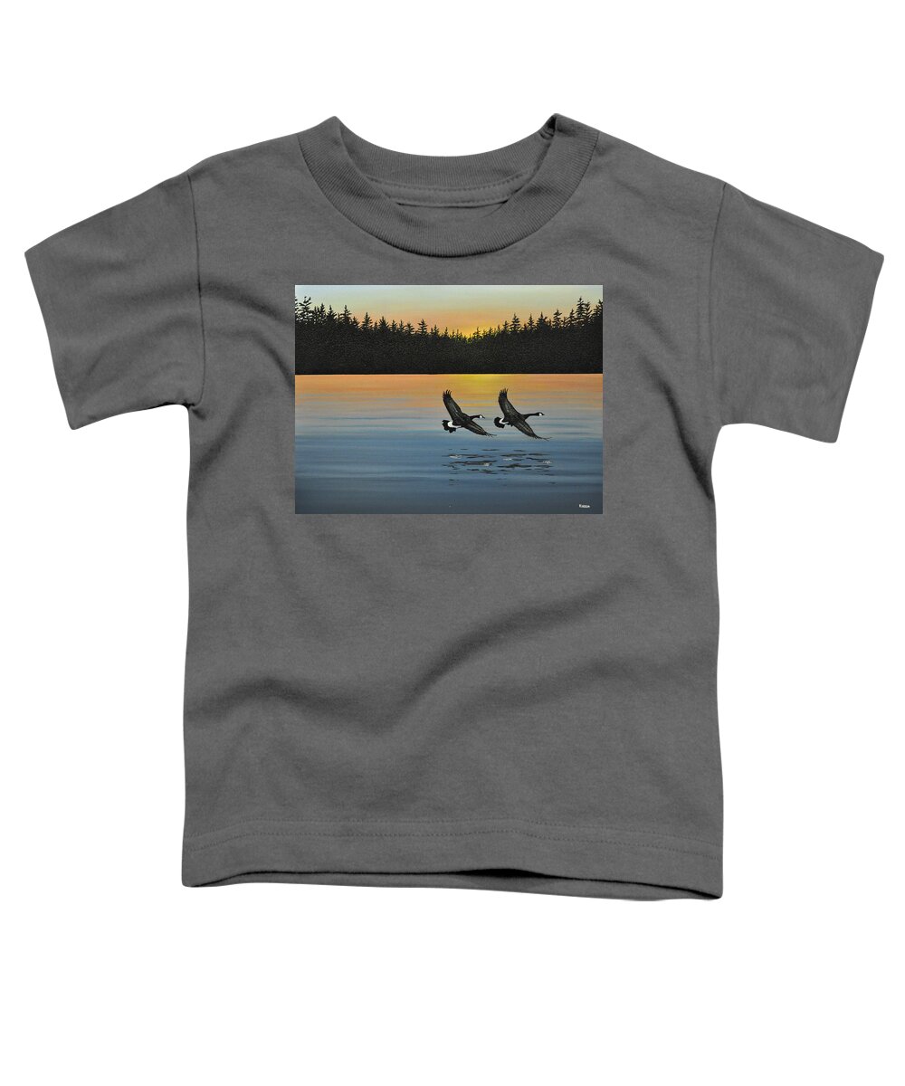 Canada Geese. Bireds Toddler T-Shirt featuring the painting Canada Geese by Kenneth M Kirsch