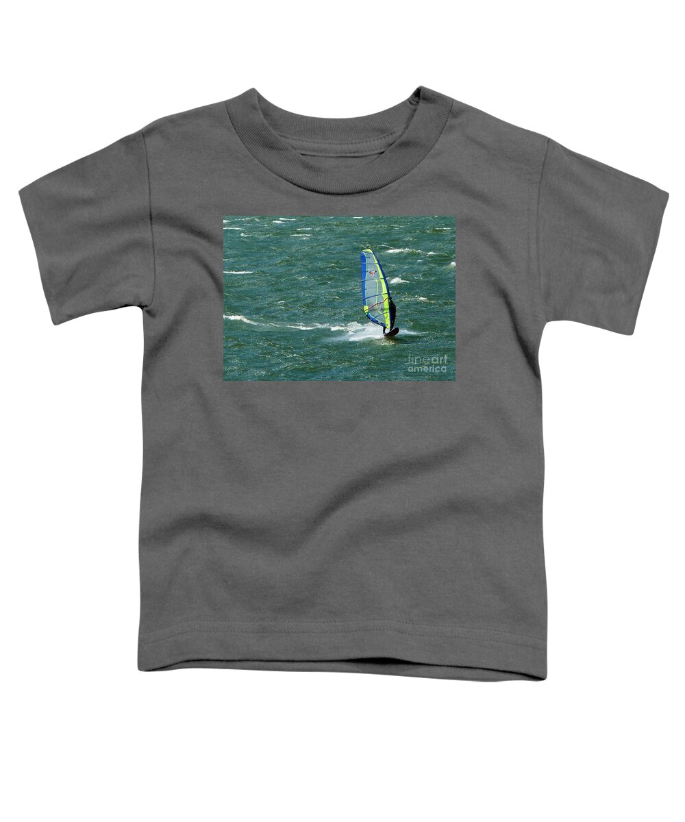 Wind Surfing Toddler T-Shirt featuring the photograph Catching Wind and Surf by Susan Garren