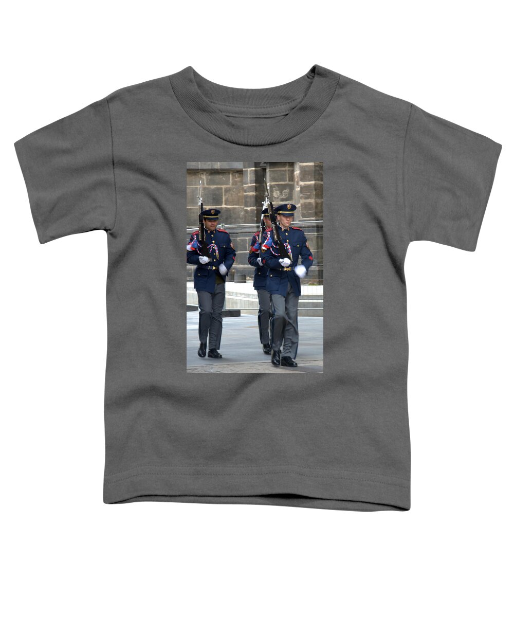 Prague Toddler T-Shirt featuring the photograph Changing of Guard Prague by Caroline Stella