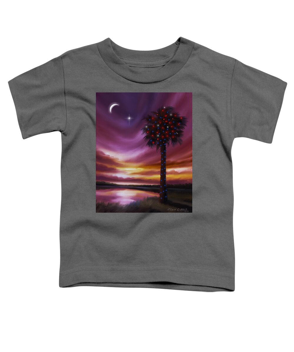 James Christopher Hill Toddler T-Shirt featuring the painting Christmas Palmetto Tree by James Hill