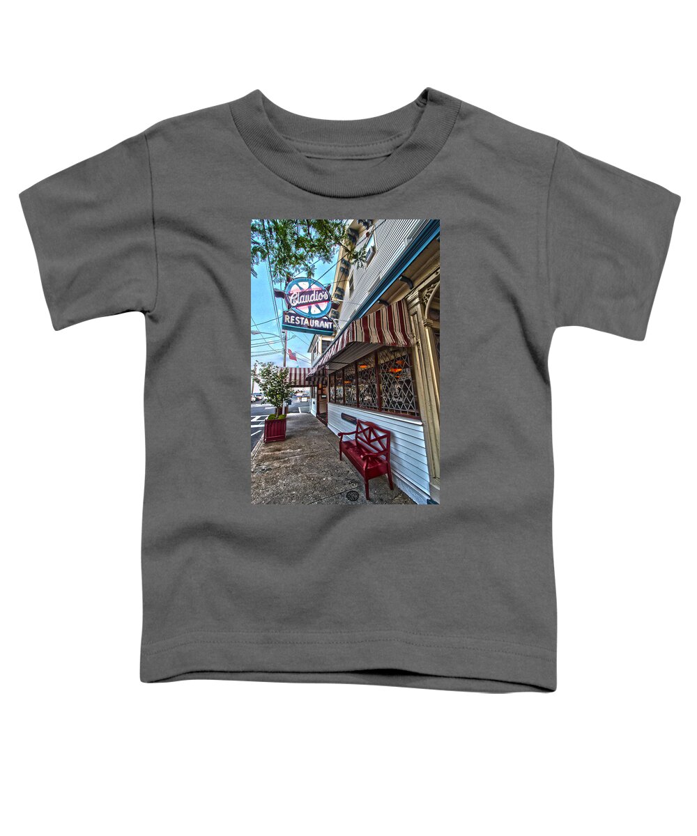 Claudio's Toddler T-Shirt featuring the photograph Claudio's - Greenport NY by Robert Seifert