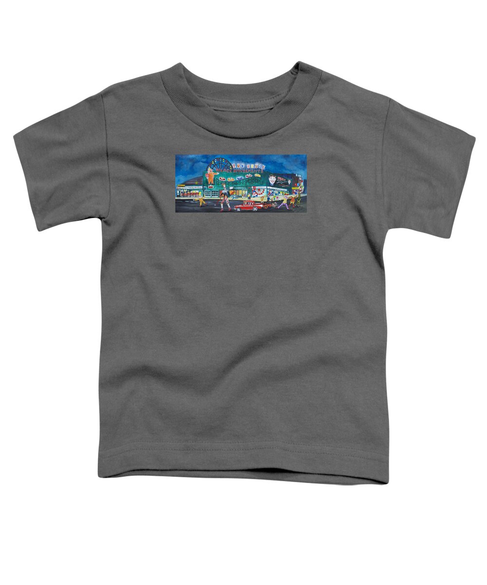 Asbury Park Art Toddler T-Shirt featuring the painting Clown Parade at the Palace by Patricia Arroyo