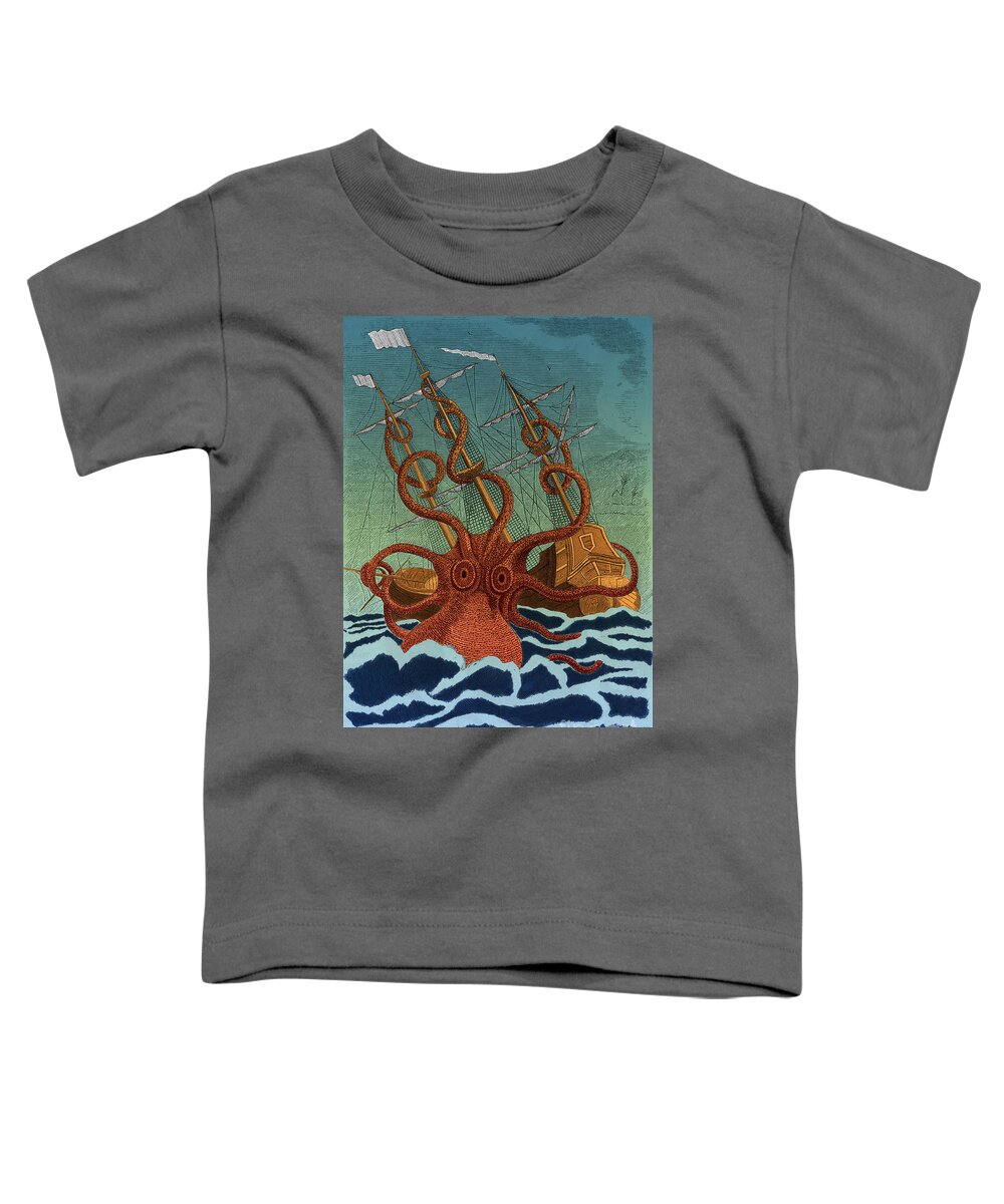 History Toddler T-Shirt featuring the photograph Colossal Octopus Attacking Ship 1801 by Science Source