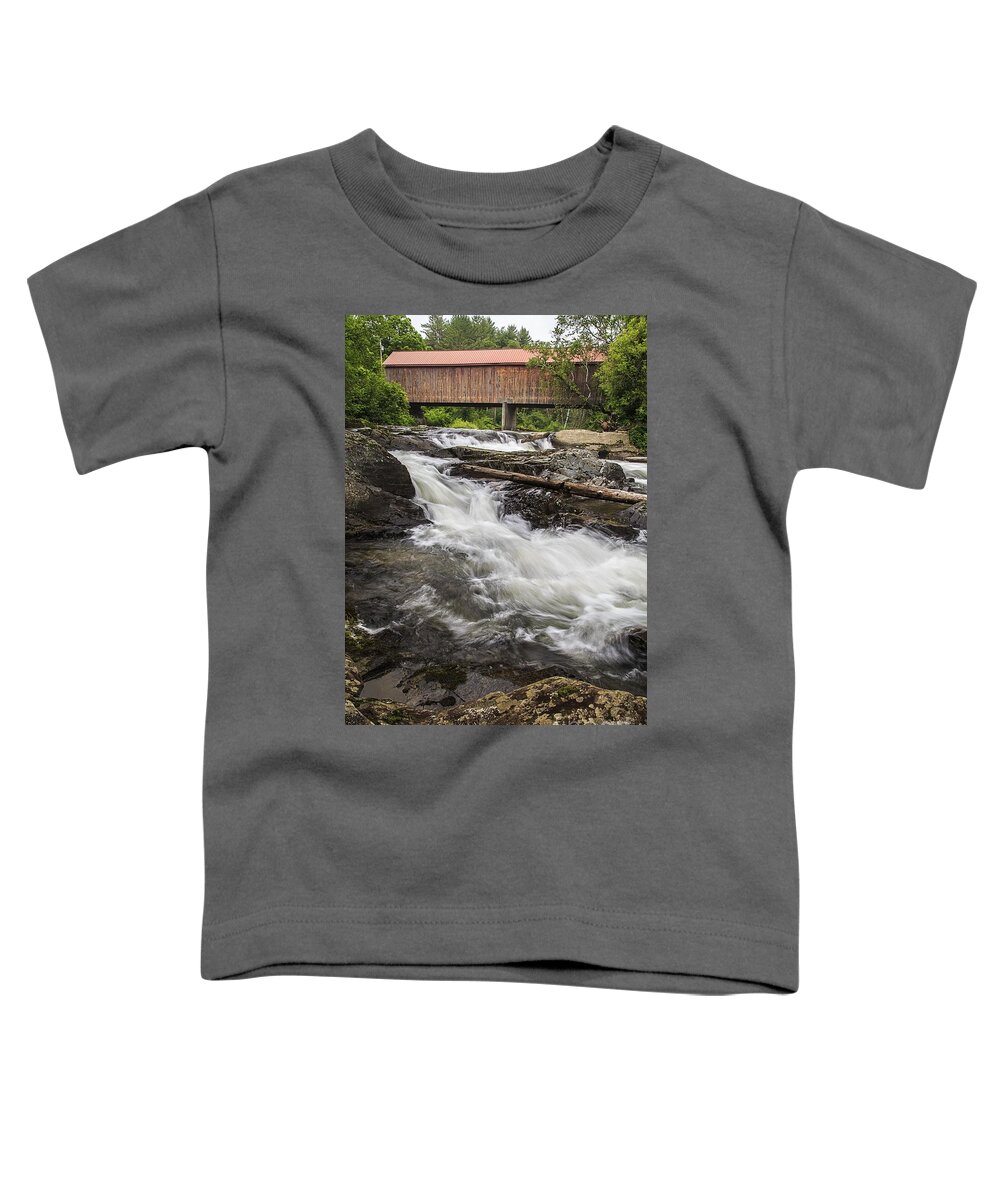 Vermont Toddler T-Shirt featuring the photograph Covered Bridge and Waterfall by Edward Fielding