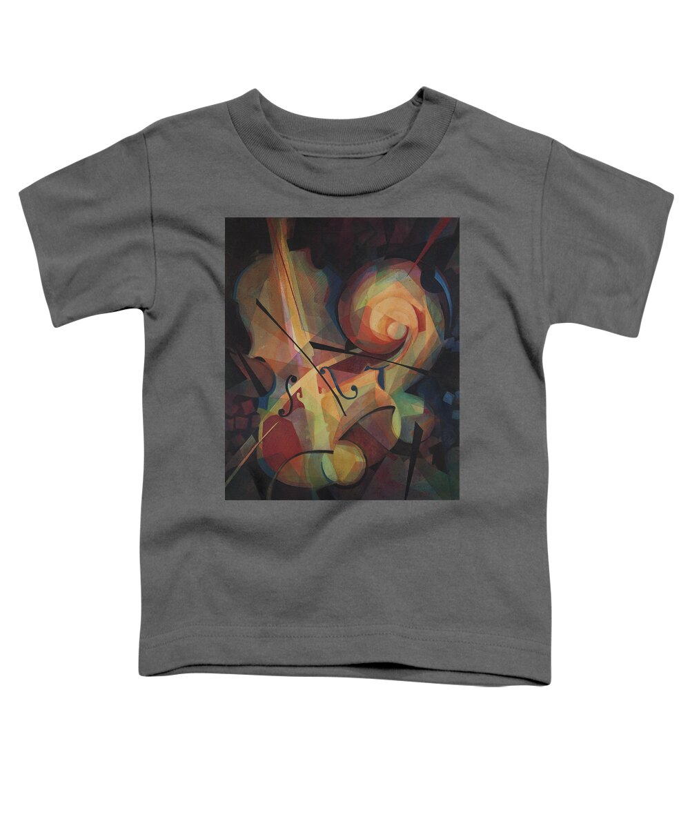 Musical Art Toddler T-Shirt featuring the painting Cubist Play - Abstract Cello by Susanne Clark